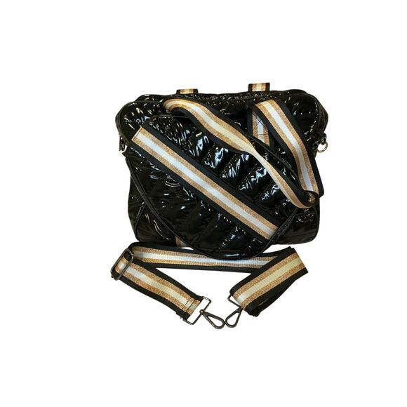 Black Quilted Pickleball Bag Puffer Stripe Strap Paddle Pocket - Picture 14 of 14